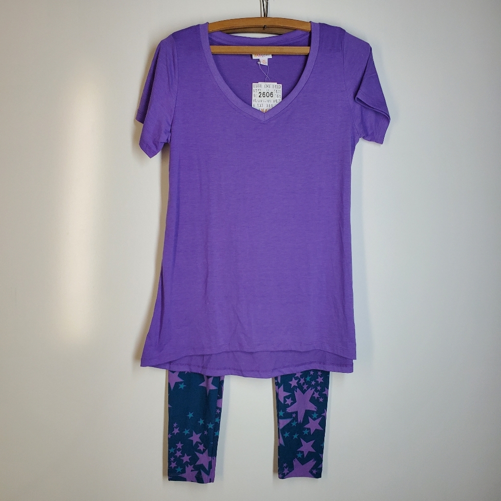 NWT 2 piece LulaRoe Christy T Purple and Navy.  Size XS